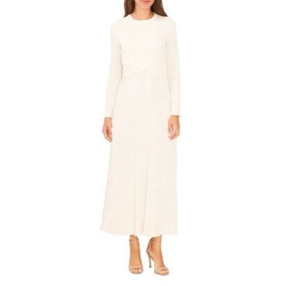 Halogen HA409017MI Women's Sz S Antique White L/S Wrap Design Midi Dress - Picture 7 of 7